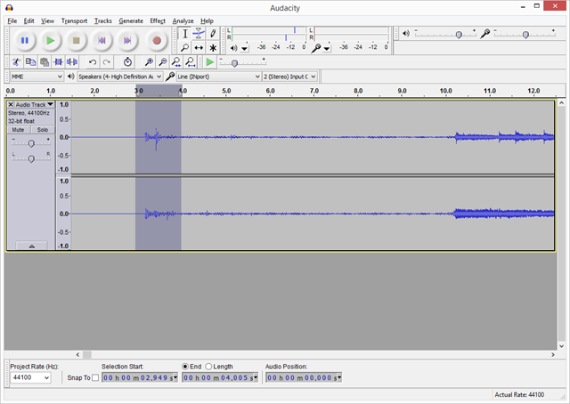 Audacity: select and delete a section