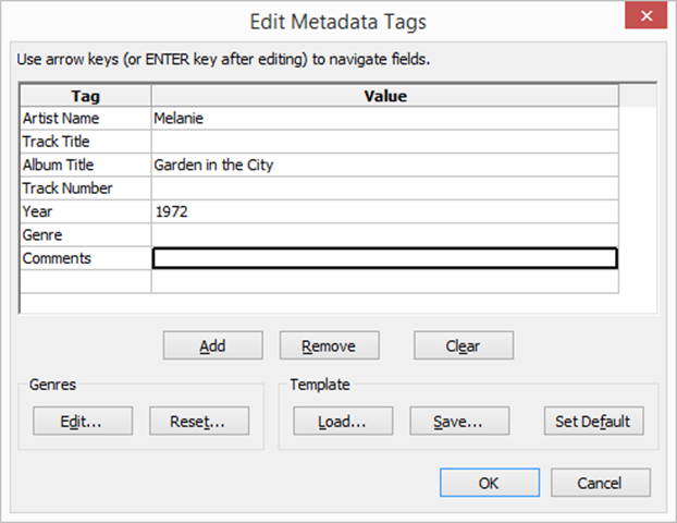 Audacity: edit metadata