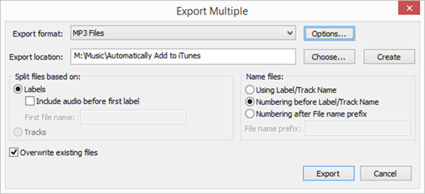 Audacity: export multiple