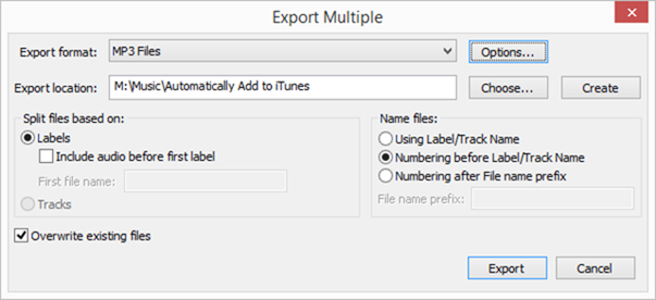 should i export an audacity file to mp3 or itunes