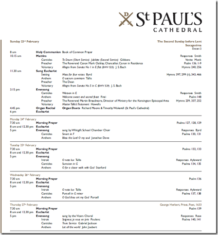 St Paul's service music sheet